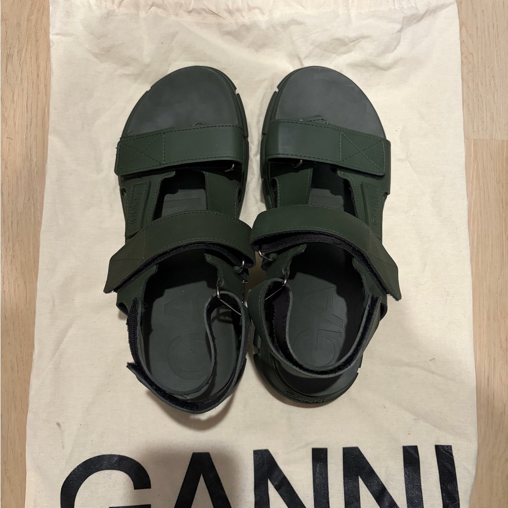 Ganni Dark Green Chunky Sandals